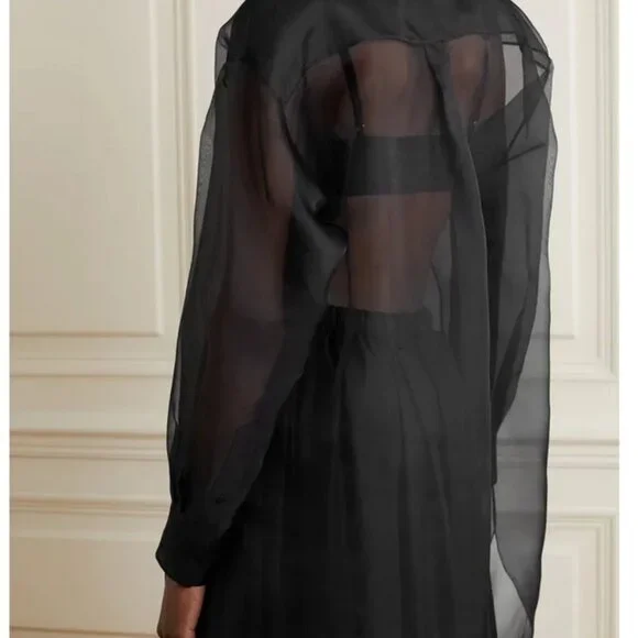 THE ROW Talia Oversized Silk-Organza Shirt - M - Picture 2 of 3